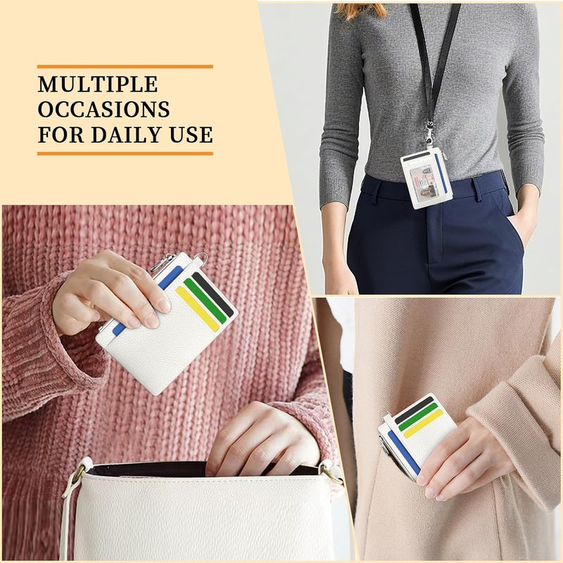 Hancynir Minimalist Small Wallet Women Credit Card Holder, RFID Blocking Slim Mini Card Wallets Cute Front Pocket PU Leather Card Case Thin Travel Zipper Coin Cash for Ladies Men Wallet Gifts White - Image 3